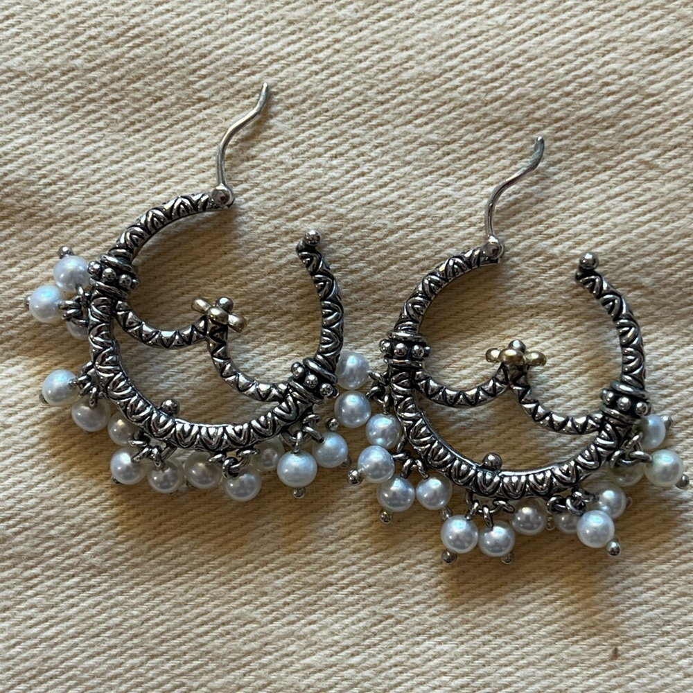 Barbara Bixby Silver Pearl Dangle Earrings with 18 kt gold accents